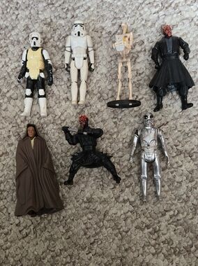 7 Star Wars Vntg Action Figures Mace Windu Darth Maul Battle& Death Droid Stormt